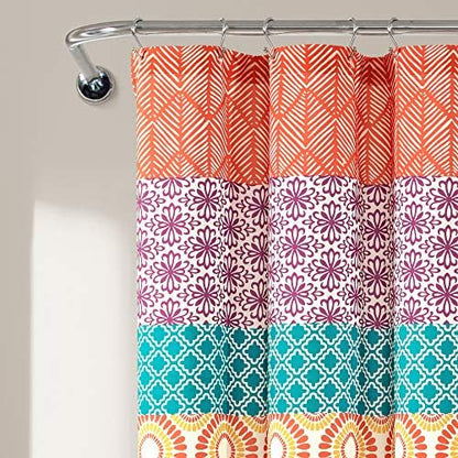 Lush Decor Bohemian Stripe Shower Curtain, 72" W x 72" L, Fuchsia & Orange - Bathroom Curtain - Striped Shower Curtain - Boho Decor - Fabric Shower Curtains