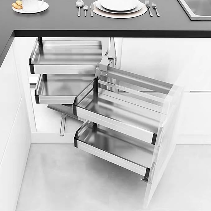Gdrasuya10 2 Tier Blind Corner Cabinet Pull Out Organizer, 4 Shelf Corner Pull Out Cabinet Steel Slide Out Kitchen Cornér Cabinet Organizer Shelf for 15" Right Opening Door