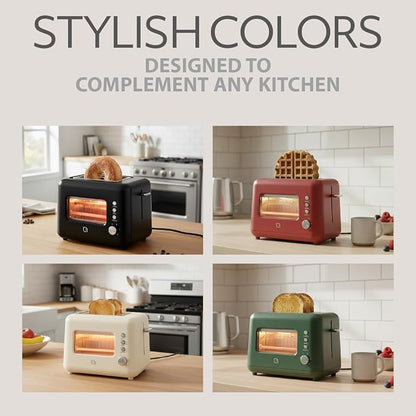 WILLOW Eco Series 2 Slice Toaster with Clear-View Window, 6 Shade Settings, 900W Retro Toaster with Extra Wide Slots + Bagel, Cancel, & Defrost Buttons, 2 Slice Toasters w Crumb Tray for Easy Cleanup