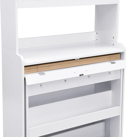 VilroCaz Multifunctional 69" Height Kitchen Pantry with Hutch and Foldable Dining Table, Freestanding Cupboard Cabinet with Storage Shelf and Side Hooks for Small Places (Natural-5.8)