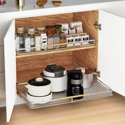 SANNO Pull Out Cabinet Organizer, Slide Out Kitchen Cabinet Storage Sliding Shelves, Bottom-Mounted,Expandable Slide Out Shelves for Home, Kitchen, Bathroom, Pantry, Closet(1pack)