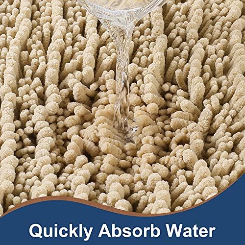 Luxury Chenille Beige Bathroom Rugs Sets 2 Piece, Thickened Hot Melt Rubber Bottom Bath Mats for Bathroom Non Slip,Bath Rugs Quick Dry Machine Washable for Shower Mat (47"x17"+17"x24")