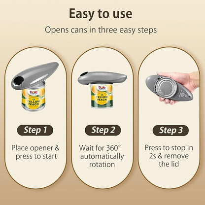 Electric Can Opener, Handheld One-touch Automatic Can opener, Smooth Edge Kitchen Gadget Can Openers Electric for Seniors with Arthritis Gray