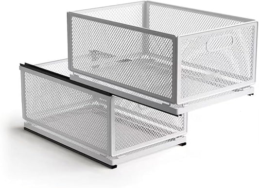 Pull Out Cabinet Organizer, Slide Out Drawers Fixed with Adhesive Nano Film, Pantry Shelves Sliding Drawer Storage Organization for Kitchen (Double Layer 15.7 * 9.4 * 16.6inch/40 * 24 * 42.4cm)