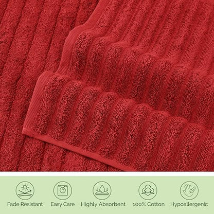Elegant Comfort Luxury 100% Turkish Cotton Corduroy Ribbed 4 Pack Hand Towel Set 16 x 28 Inch - Absorbent, Super Soft, Quick Dry, Premium Towels for Bathroom, Gym, Spa and Hotel Use, Red