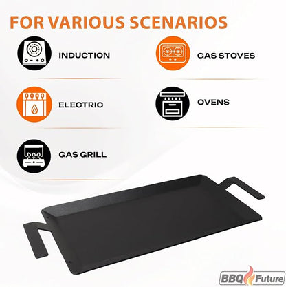 Carbon Steel Griddle for Gas Grill, Double Burner Griddle Compatible with Induction, Stove Top, Electric, Oven - 24" x 10" Professional Cookware for Cooktop, NonStick Griddle Pan