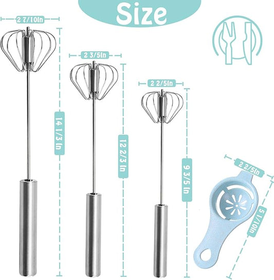 Semi-automatic Whisk, Stainless Steel Egg Beater, Hand Push Rotary Whisks Mixer Stirrer for Making Cream, Whisking, Beating and Stirring (Silver)