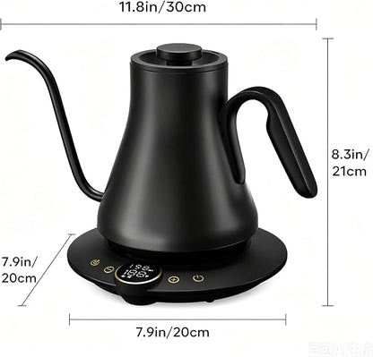 INTASTING Gooseneck Electric Kettle with ±1℉ Temperature Control for Pour Over Coffee & Tea, Quick Heating, BPA-Free Stainless Steel, Built-in Brew Timer, 1500W/0.9L (Ebony Black)
