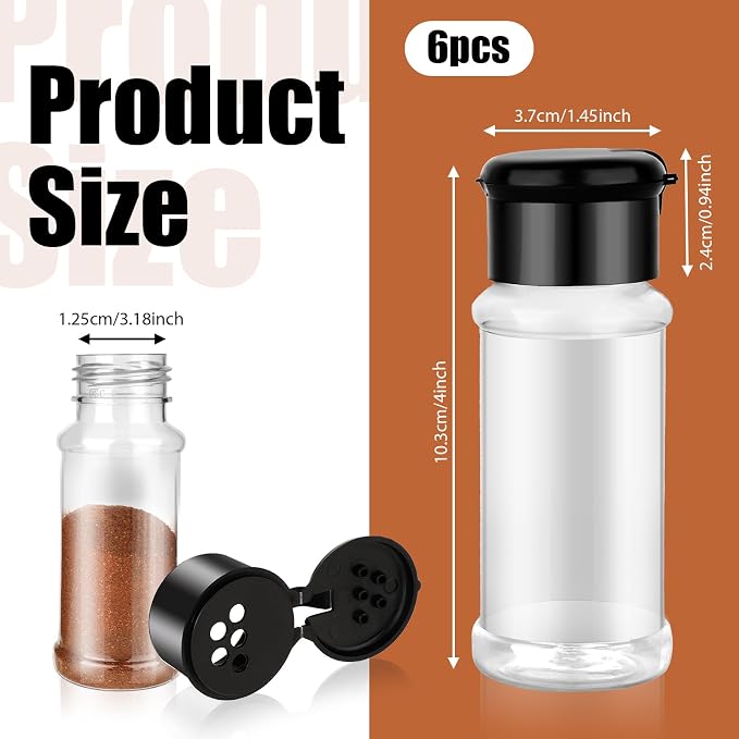 6 Pack 3 Oz Spice Jars with Shaker Lids, Plastic Clear Seasoning Containers Round Empty Spice Bottles Seasoning Bottles for Storing Spice, Peppers, and Salt
