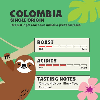Peace Coffee Colombia Single Origin Ground Medium Roast Coffee, 5 lb, Organic Fair Trade, Crisp, Mild Flavor, Shade Grown, Fresh Roasted