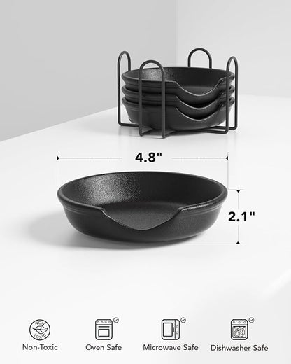 LE TAUCI Ceramic Spoon Rest with Holder, 4.8 Inches Spoon Rest for Stove Top, Utensil Rest for Kitchen Counter, Coffee Spoon Holder, Set of 4, Crude Black
