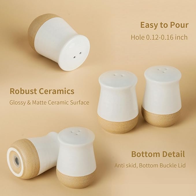 Hasense Salt and Pepper Shakers Set, Ceramic White Salt Shaker for Kitchen Counter, Cute Pepper Shakers, Refillable Spice Shaker Set for Kitchen Counter, Farmhouse Home Kitchen Decor