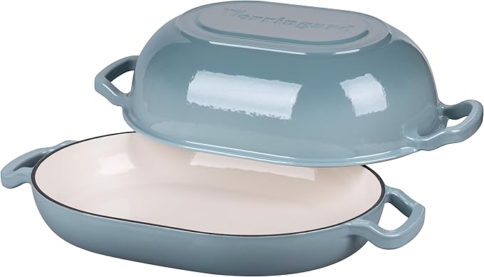 VORRINGARD Enameled Cast Iron Sourdough Bread Oven, Dutch Oven, Loaf Cast Iron Bread Pan for Homemade Bread Baking, Meatloaf Pan with Lid, 7QT, Sea Salt