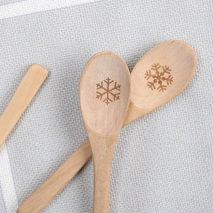 HANSGO Small Wooden Spoons, 6PCS Christmas Small Soup Spoons with Snowflake Pattern for Coffee Tea Jam Honey Spices, Restaurant Decoration, Kitchen Stocking Stuffers