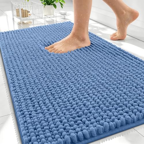 OLANLY Thick Chenille Absorbent Bathroom Rugs Mat 30x20, Cornflower Blue