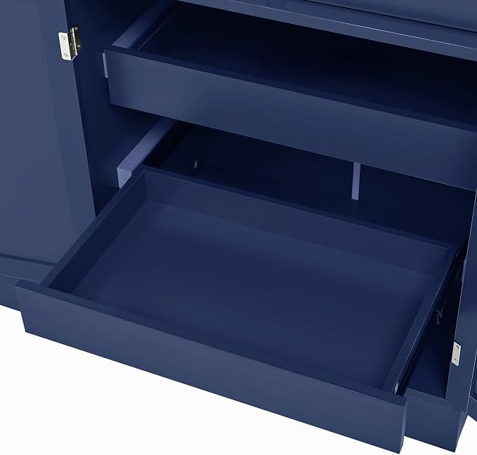 VilroCaz 75'' Tall Freestanding Kitchen Pantry Cabinet, Wood Large Cupboard Storage Buffet with Hutch, 4 Drawers, Door Shelves and Pull-Out Trays for Dining Room, Living Room (Blue-10.13)