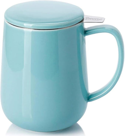 Sweese 20 OZ Porcelain Tea Mug with Infuser and Lid, Loose Leaf Tea Cup, Gifts for Tea Lover - Turquoise