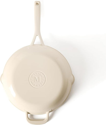 Martha Stewart Gatwick 12” Enameled Cast Iron Skillet, PFAS-Free, Linen White Exterior with Matte Black Enamel Interior, Rust Resistant, Oven Safe