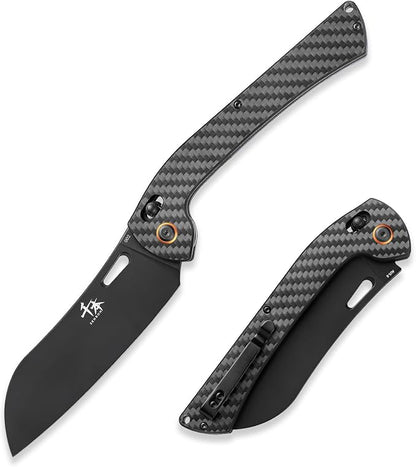 SENBON foldable chef's knife, AUS-8 stainless steel with black titanium plating, carbon fiber handle with back clip, portable outdoor folding Santoku knife