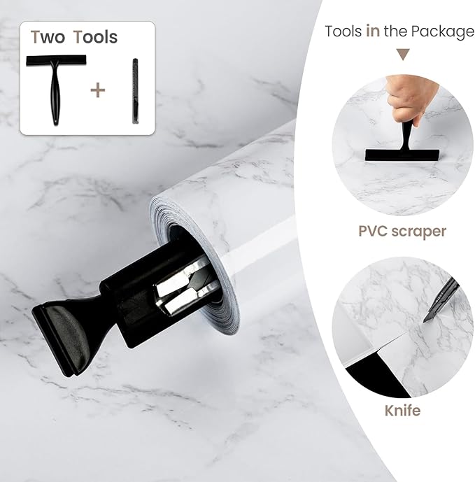 practicalWs White/Gray Marble Contact Paper 17.7 inch x 78.7 inch, Marble Peel and Stick Wallpaper with Tools, Self Adhesive Vinyl Film Contact Paper for Countertops