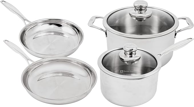 Swiss Diamond Premium Clad 5-Ply Stainless Steel 6 Piece Cookware Set, Induction Compatible Pots and Pans Set, Includes Skillets, Saucepan, Dutch Oven and Lids - Oven and Dishwasher Safe