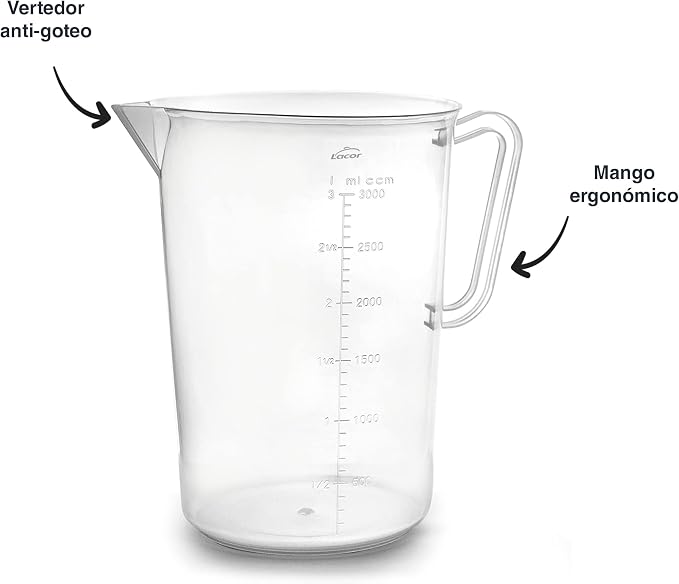 Lacor - 67213 - Measuring Jug, Measuring Cup, Liquid Meter, Polypropylene, BPA Free, 17 cm, 3 L