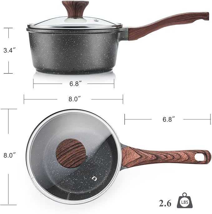 SENSARTE Nonstick Saucepan with Lid, 2.5 Quarts Medium Pot with Swiss Granite Coating, Stay-cool Handle, Sauce Pan Small Kitchen Cooking Pot, Induction Compatible, Free of Intentionally Added PFOA