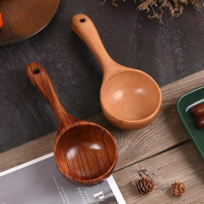 Beavorty Household Water Scoop 8.85In Wooden Handle Ergonomic Multi-Function Ladle for Kitchen Cooking Watering and Home Accessory