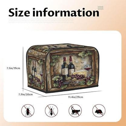 Wine Toaster Cover 2 Slice Wide Slot Washable Toaster Covers | Rustic Wood Dust and Fingerprint Protection Bread Maker Covers for Kitchen Accessories Decor Bakeware Women Gift