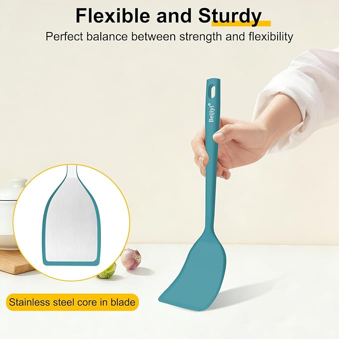 Beijiyi 4 Pack Silicone Spatula Set, High Heat Resistant, For Non-Stick Pan | Food Grade, BPA Free, Scratch-Free, Non-Toxic Kitchen Utensils, Turner Flipper for Cooking, Flipping, Dishwasher Safe