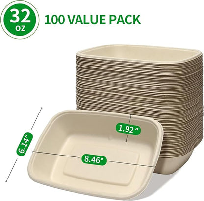 bloomoon 32 oz Large Rectangle Paper Bowls 100 Pack for Burrito | Chip-otle Style Disposable Bowls Serving Nacho, Taco Salad, Mexican Dish, Taco Nacho Bar Supplies for Party, 100 Bowls Only