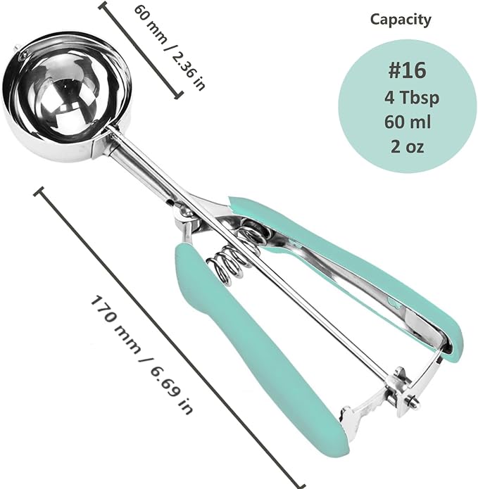 Ice Cream Scoop, 18/8 Stainless Steel Cookie Scoop, Cookie Scoops for Baking, 4 Tbsp/ 60 ml/ 2 oz Cookie Dough Scoop, Ice Cream Scooper with Trigger Release, Cookie Scooper for Baking(Mint Green)