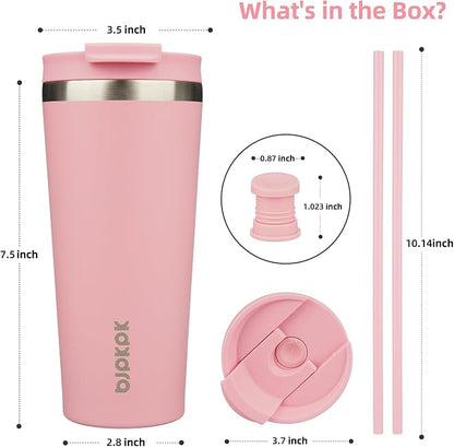BJPKPK 22oz Tumbler With lid And Straw Stainless Steel Travel Coffee Mug Insulated Tumblers Cups,Light Pink