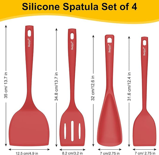 Beijiyi 4 Pack Silicone Spatula Set, High Heat Resistant, For Non-Stick Pan | Food Grade, BPA Free, Scratch-Free, Non-Toxic Kitchen Utensils, Turner Flipper for Cooking, Flipping, Dishwasher Safe