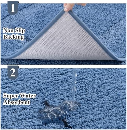 SHACOS Soft Microfiber Bathroom Rugs Set of 2 Pieces, Blue