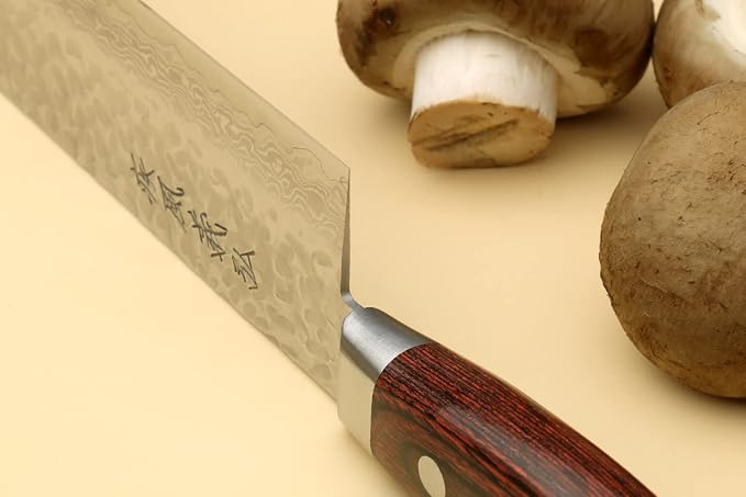 Yoshihiro VG10 16 Layer Hammered Damascus Stainless Steel Nakiri Vegetable Knife 6.5'' (165mm)