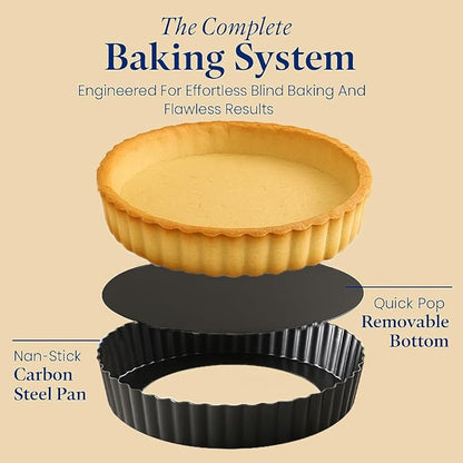 UWILLION 9.5 Inch Tart Pan 2.2 Inch Deep, Non-Stick Round Quiche Pan with Removable Bottom, Durable Carbon Steel Pie Pan for Cakes, Tarts, Pies and Mousse