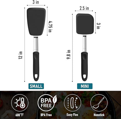 Silicone Spatula Turner Set of 2, GEEKHOM 600°F Heat Resistant Flexible Kitchen Small Spatulas Set for Nonstick Cookware, Cooking Utensils Non Scratch or Melting Flipper,Ideal for Egg,Pancake Baking