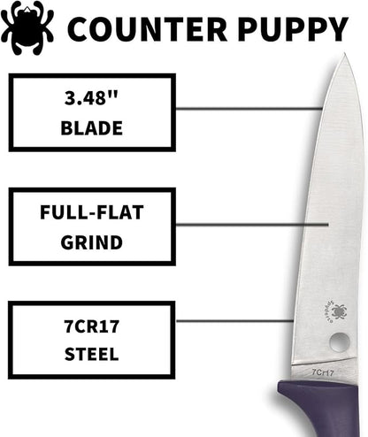 Spyderco Counter Puppy 6.9" Kitchen Knife with 3.46" Corrosion-Resistant 7Cr17 Stainless Steel Blade and Injection-Molded Purple Plastic Handle - Plainedge - K20PPR