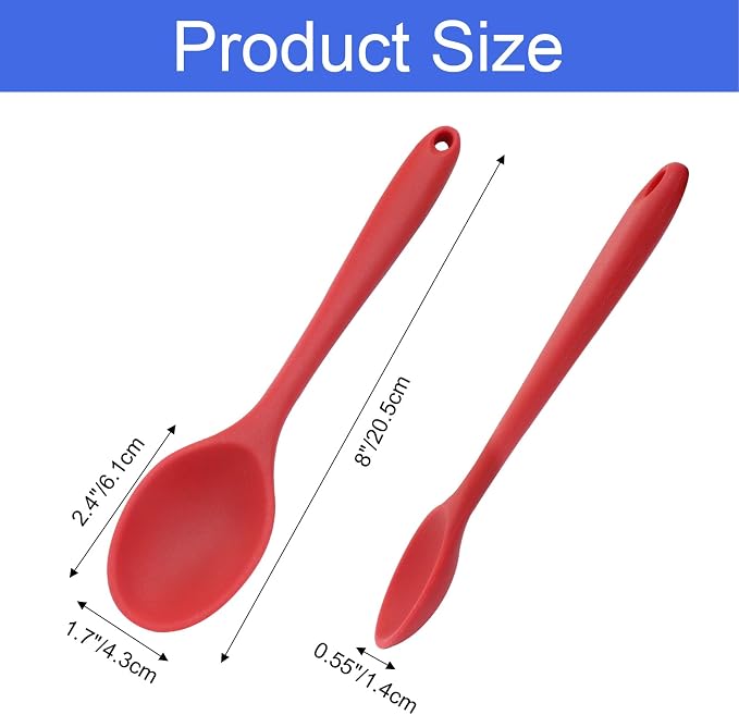 Zorfeter 4 Pcs Small Silicone Spoons, Nonstick Kitchen Spoon Heat Resistant Stirring Serving Spoon for Kitchen Cooking Baking Mixing Tools(Red+Black)