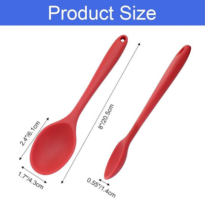 Zorfeter 4 Pcs Small Silicone Spoons, Nonstick Kitchen Spoon Heat Resistant Stirring Serving Spoon for Kitchen Cooking Baking Mixing Tools(Red+Black)