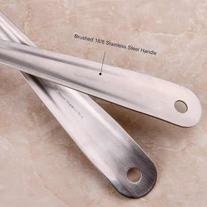 IMEEA 10 Inch Flat Bottom Scraping Cooking Spoon Set of 2, 18/8 Stainless Steel Slotted & Solid Stirring Spoon, Flat Edge Kitchen Spoon for Stir Fry, Sauce, Soup, Instant Pot
