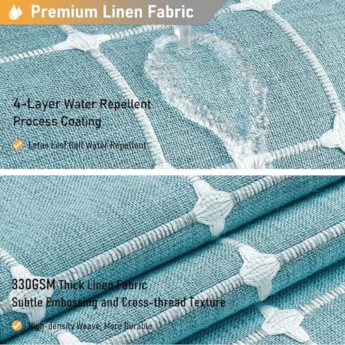 BTTN Extra Long Boho Farmhouse Linen Shower Curtain, 72x96, Turquoise/Teal