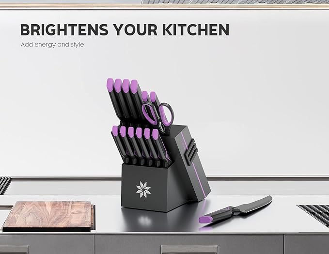 Knife Set - 15 PCS Kitchen Knife Set with Built-in Knife Sharpener Block - Stainless Steel Knife Block Set - Dishwasher Safe, Elegant Box for Men Women, Fathers day