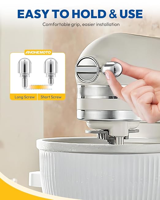Attachment Knob Thumb 1.5‘’ Short Screw fit for Kitchen Aid Mixers with Screw-On Hup Cap, Upgraded 6061 Aluminum Long Screw Head Knob Replacement Parts, Replaces 9709194, 4162142, 240374 etc, Chrome