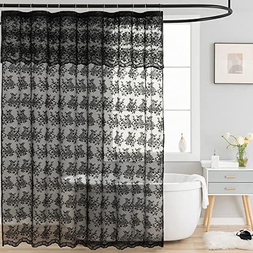 TUDECO Black Lace Shower Curtain with Valance, Gothic Style, 72 x 72 Inch