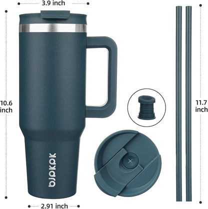 BJPKPK 40oz Stainless Steel Insulated Tumbler With Handle And Lid Straw Travel Coffee Mug Thermal Cup,Navy Blue