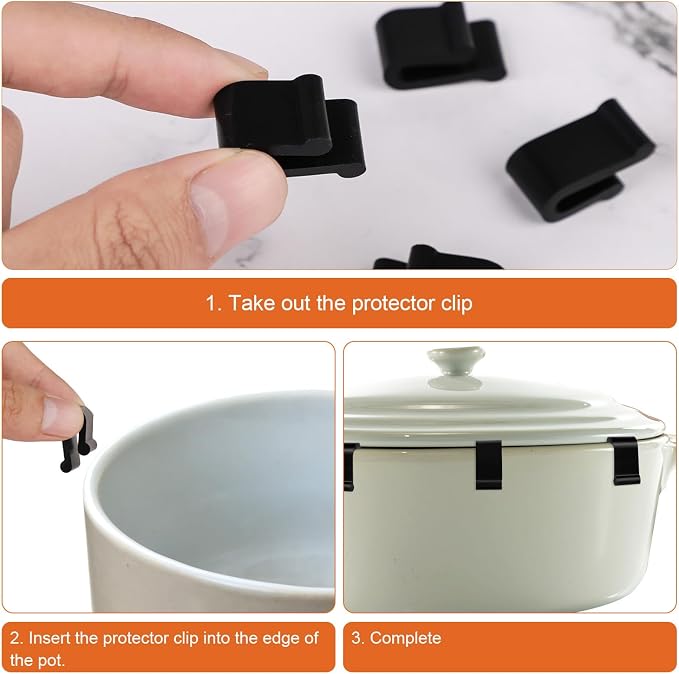 24pcs Dutch Oven Lid Protector Clips, Silicone Dutch Oven Lid Flexible Bumper Protective Clips for Storage (Black)