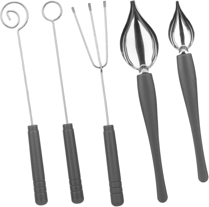 5Pcs Chocolate Dipping Tool Set,Stainless Steel Art Pencil Drizzle Spoons,Candy Making Kit,Decoration Spoons Set,Candy Making Supplies for Decor Plates Cake Coffee