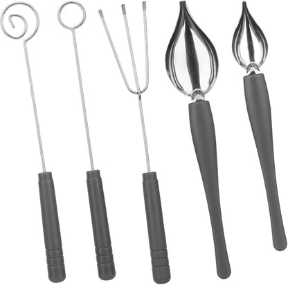 5Pcs Chocolate Dipping Tool Set,Stainless Steel Art Pencil Drizzle Spoons,Candy Making Kit,Decoration Spoons Set,Candy Making Supplies for Decor Plates Cake Coffee